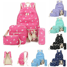 3 Pcs Korea Style Fashion Design Rabbit Chain Girls School Bags Set Canvas Backpack + Messenger Bags + Handbags Casual Printing Book Bags for High School Student