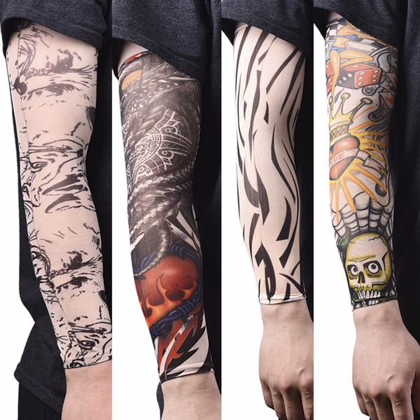 Skins Proteive Nylon Stretchy Fake Temporary Tattoo Sleeves Designs Body Arm Stockings Tatoos Cool Men Women Tattoo Arm Warmer Buy Three Pieces Will Get One Piece For Gift Wish