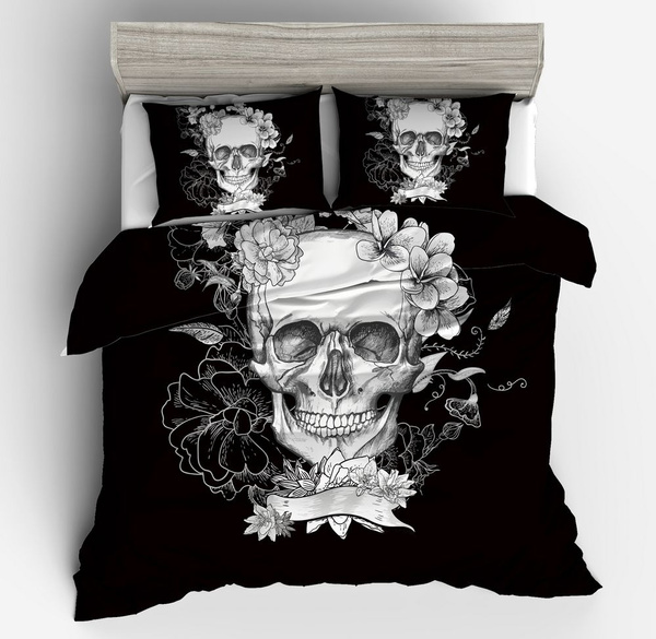Fashion Whtie And Black 3d Skull Bedding Sets Plaid Duvet Covers Sugar Cover Size Twin Full Queen King Wish - Black Skull Bedding Fashion Whtie And Black 3d Skull Bedding Sets Plaid Duvet Covers Sugar Cover Size Twin Full Queen King Wish - Black Skull Bedding