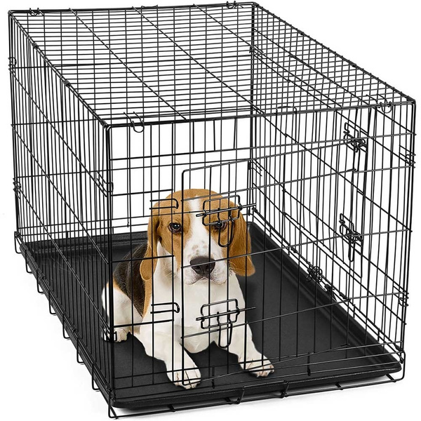 30" Dog Crate 2 Door w/Divide w/Tray Fold Metal Pet Cage Kennel House