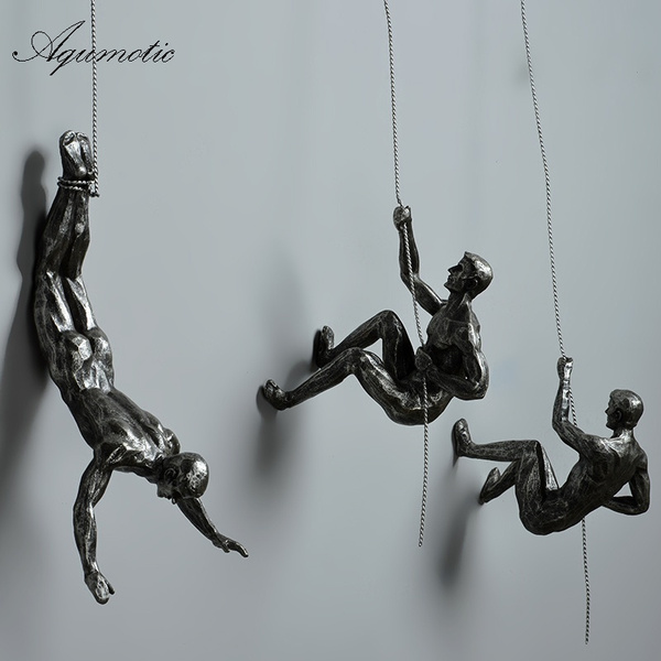 Yao Space Resin Climber Men Hanging Wall Piece Highly Motivational Home Decor Item Unique Design Climbing Man Wall Art Home Decor Sculpture Color : Black, Size : One Hand