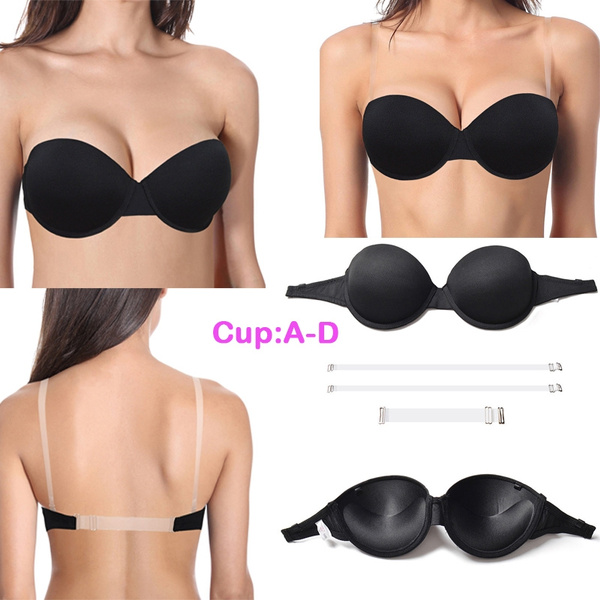 Sexy Wedding Lingerie Thick Padded Push Up Bras Invisible Transparnt  Strapless Adjustable Clear Back Bras 32 34 36 38 40 A-D Cup