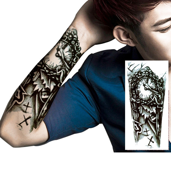 Black Clock Designs Large Mechanical Arm Tattoo 3D Flowers For Men Women  Temporary Tattoos Stickers 22X15cm (Buy two pieces will get one piece for  gift) | Wish