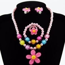Lovely 4PCS Children Day Gift Kids Necklace Bracelet Sun Flower Earrings Rings Jewelry Set 