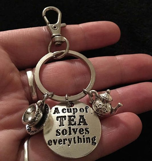 text Cup and saucer keyring name gift personalised gift tea lover drinker birthstone word cup of tea keychain teacup keychain name