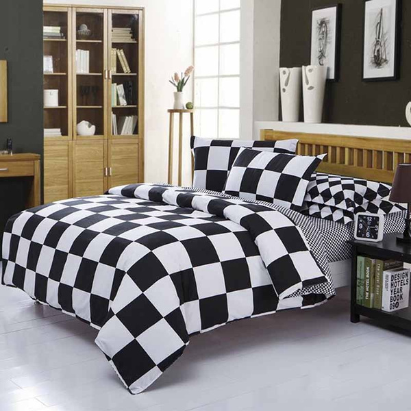 white checkered quilt cover