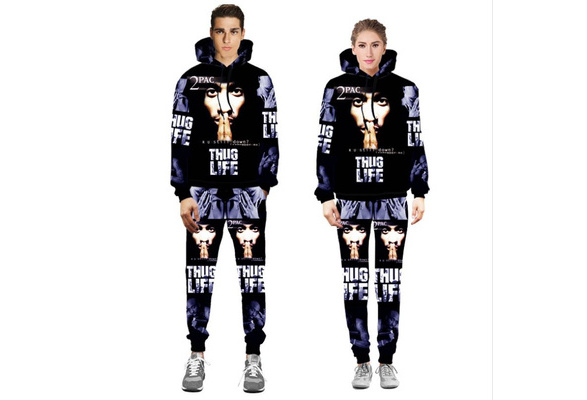 Men 3D Tupac 2PC Print Cool Green Sweatshirt Tops Jogger Women Pants Hip Hop Set