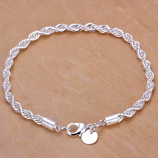 Hot Sale~ 925 Sterling Silver Women Twisted Rope Solid Bangle Bracelet Chain Wristband Wedding