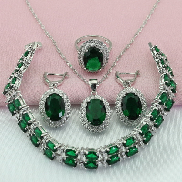 Green Topaz Ring Drop Earrings Pendant Necklace 925 Sterling Silver ...