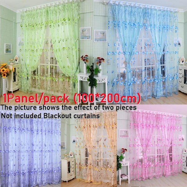 Colorful Floral Tulle Voile Door Window Curtain Drape Panel Sheer Scarf Valances 