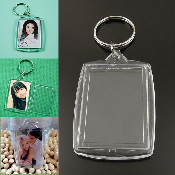 Clear Acrylic Blank Photo Picture Frame Key Ring Keychain Keyring Gift