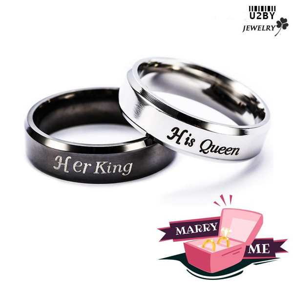 New His Queen and Her King Stainless Steel Couple Rings for Lover Engagement