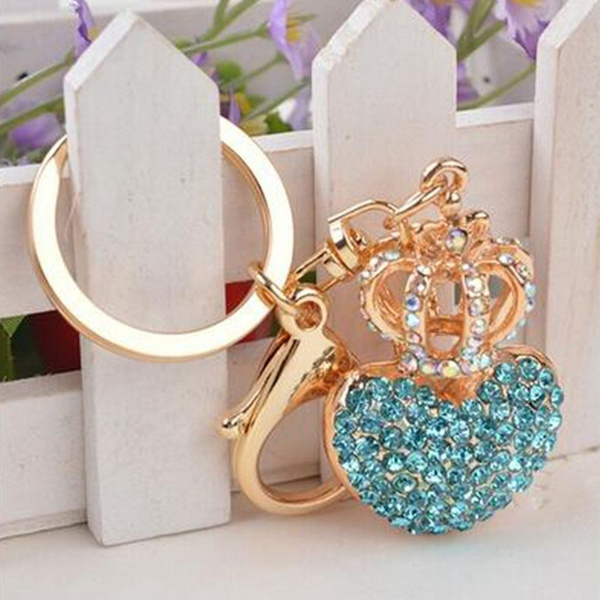 Love Peach Diamond Bag Crystal Rhinestone Pendant Charm Rhinestones Blue Pink Heart Crown Keychain Keyring Wish