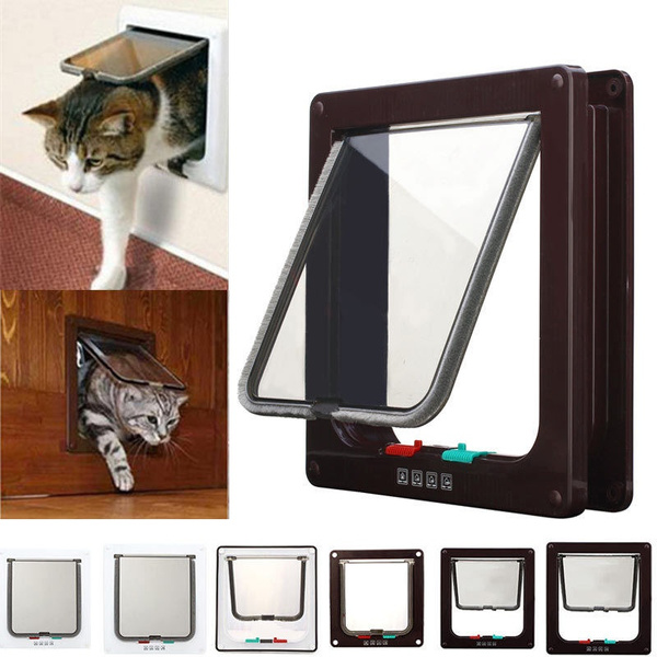 4 Way Lockable Pet Flap Door For Large Medium Small Size Dog Cat White/Coffee VN 