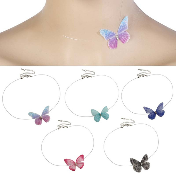 Fashion Accessories Transparent Invisible Fishing Line Silk Butterfly  Necklace for Women