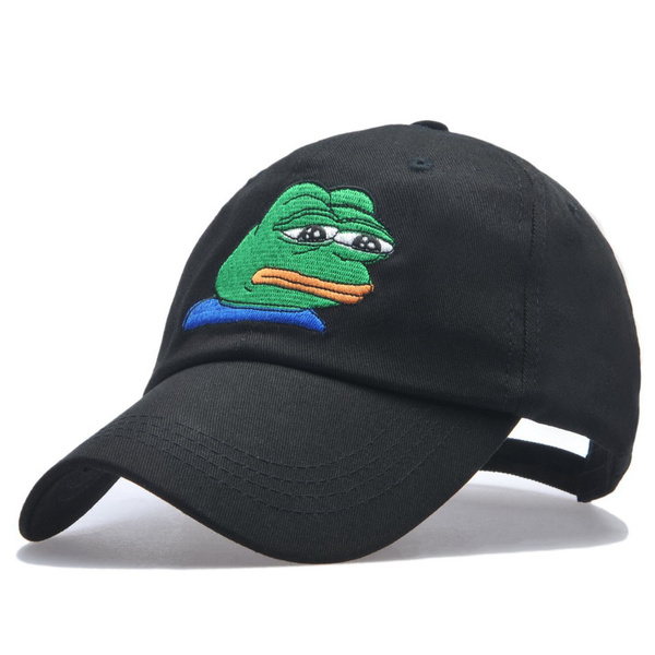 Men Embroidery Sun-Shade Snapback Hip Hop Baseball Cap The Sad Meme Frog Hat 