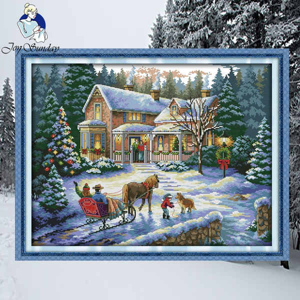 Needlework, BRICOLAGE DMC punto Croce, Set Per Ricamo ritorno Di Natale kit  decorazione della casa Contato Punto Croce-cuciture