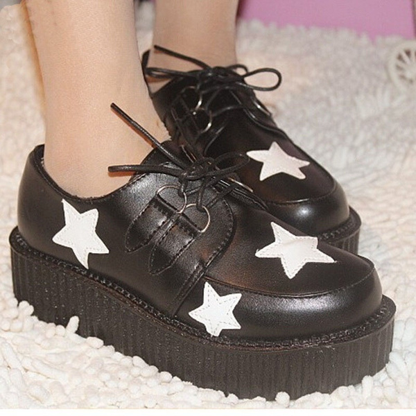 Metallic Lace Up Platform Creepers Shoes