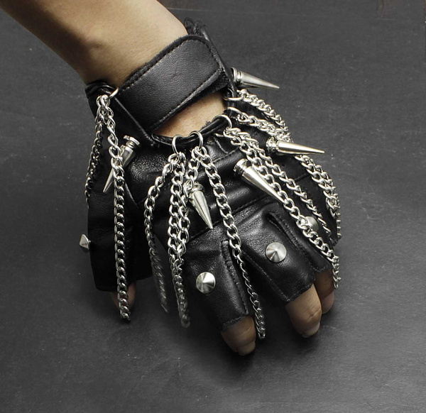 Fingerless Leather Chain Gloves