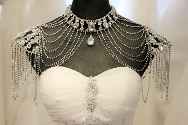 SN02 Bridal Shoulder Necklace Body Chain Jewelry Set Rhinestone wedding dress 