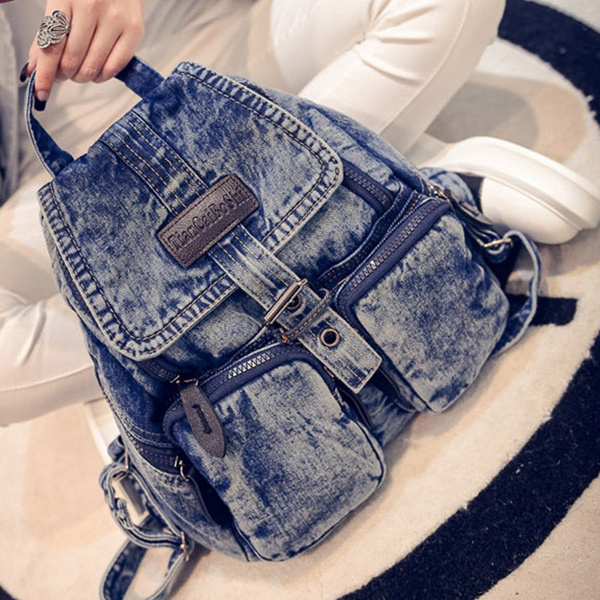 Ladies Retro Denim Backpack Classic Bag | Wish