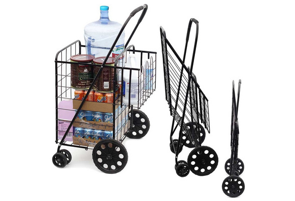 Details about   Foldable Shopping Cart Grocery Laundry Travel Jumbo Basket Push Swivel Wheels 