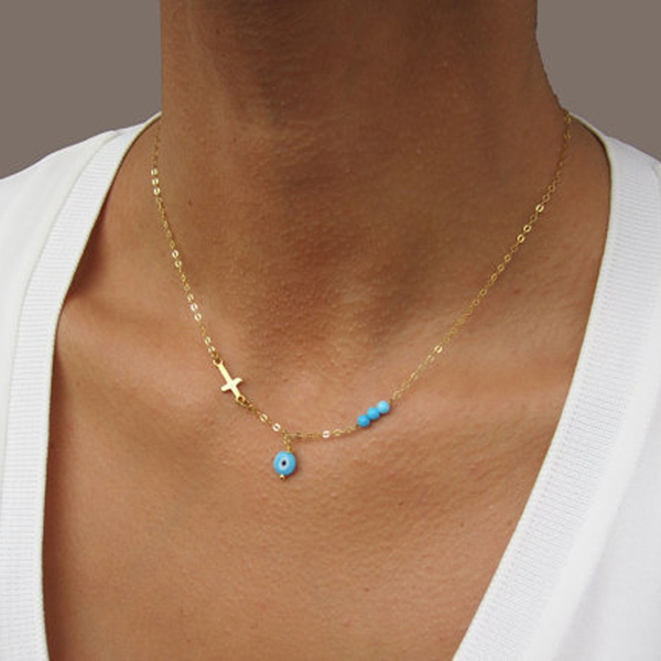 Evil Eye and Cross Pendant Necklace | 14K Gold Filled | Modern Minimal