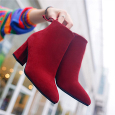 Fashion Autumn Short Ankle Boots for Women Zipper Block Heel Suede Booties Shoes (CN Size Tag)