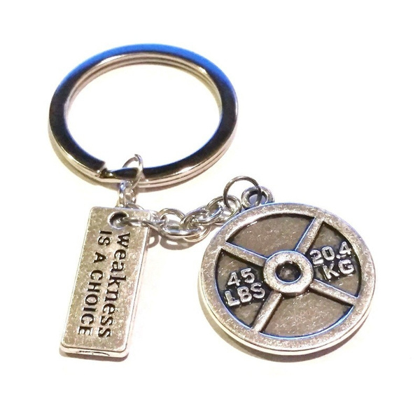 weakness is a choice New Weightlifting Exercise 45 lbs Body Building Key Chain 