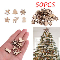 50Pcs New Rocking Horse Hanging Pendant Reindeer Snowflakes Xmas Tree Decorat Natural Wood Christmas Ornament