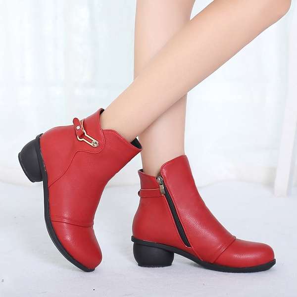 New Fashion Women Shoes Leather Boots Thick Heel Casual Martin Boots Square Dance Ankle Boots
