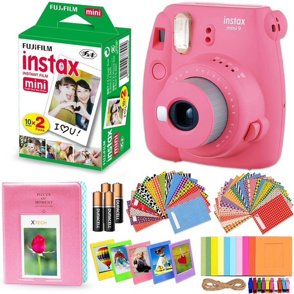 Fujifilm Instax Mini 9 Instant Camera (Flamingo Pink) + Accessory Kit,  Includes: INSTAX Mini Instant Film (20 pack) + 120 Assorted Sticker,  Plastic & Paper Frames + Photo Album + 4 AA Batteries + MORE