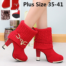 Fashion Women Short Red Boots Winter Cotton Black Combat Boots Female Wedding Party Boots High Heels Platform Boots