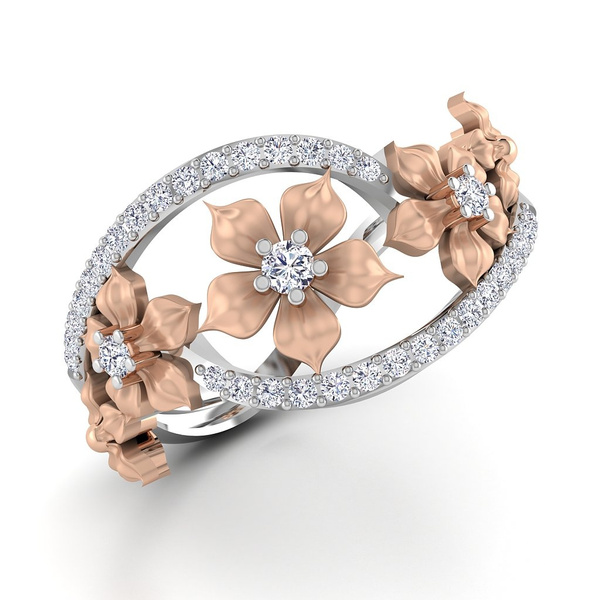 Fabulous Women's 925 Sterling Silver Floral Ring Two Tone 18K Rose Gold  Flowers Diamond Jewelry Proposal Gift Cocktail Party Rings Wedding Band Size  6 7 8 9 10