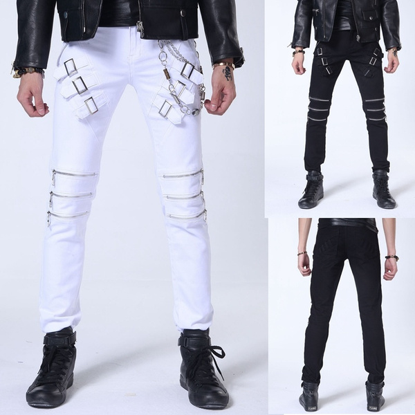 Black Jeans Chain, Men's Punk Jeans, Slim Jeans Chain, Jeans Skinny