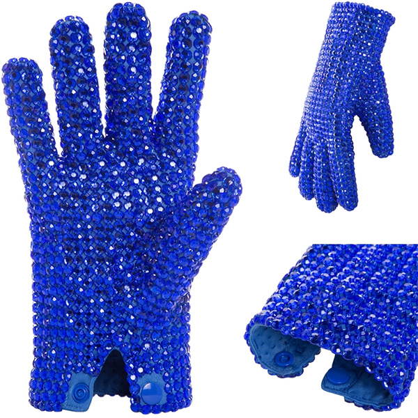 FFtto Rhinestone Gloves for Kids Sparkling Michael Punk Billie Jean Sequin Gloves Gift with A Jackson Badge