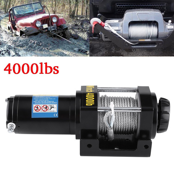 12V 4000lbs Electric Recovery Winch Kit Wireless Remote Truck Tow