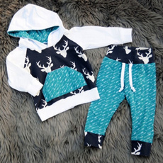 Newborn Kids Toddler Baby Boy Girl Deer Hooded Tops Hoodie +Pants Outfits Set Clothes 0-5T