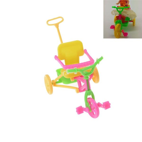 Cute Plastic Bike Tricycle with Push Handle for Dolls Kids G Kd 