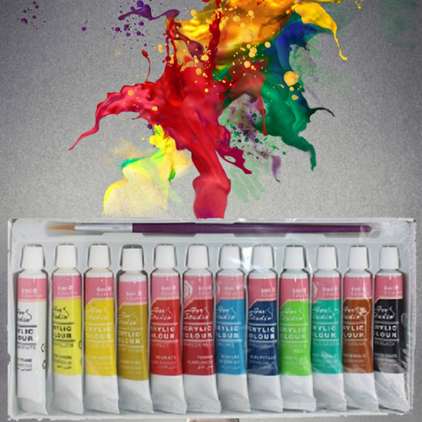 1set 12 Colors Professional Acrylic Paints Set Hand Painted Wall Painting  Textile Paint Brightly Colored Art Supplies