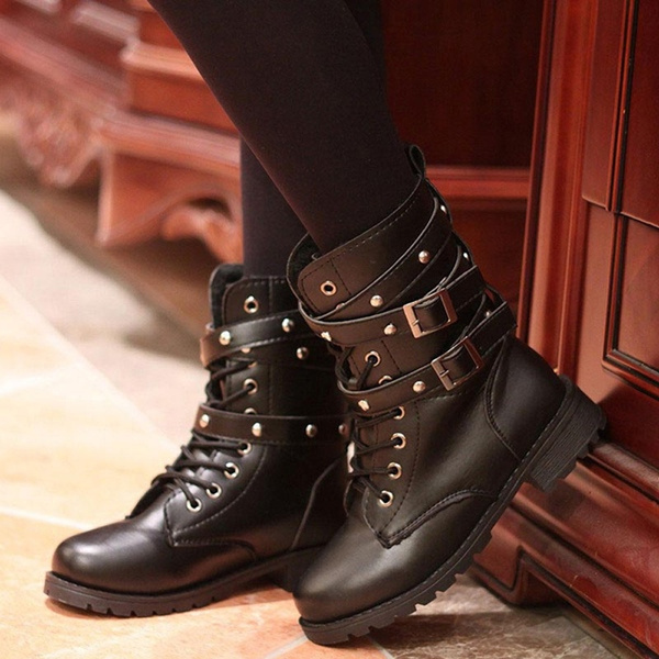 Military style cheap ankle boots womens