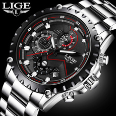 LIGE Watch Men Fashion Sport Quartz Clock Mens Watches Top Brand Luxury Full Steel Business Waterproof Multifunction Chronograph Watch Gift Box