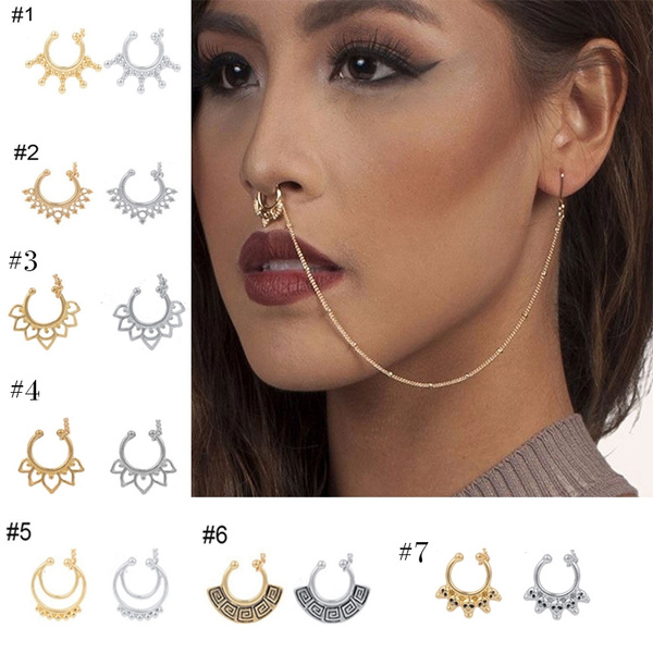 Bridal 7 species Ethnic Traditional Nose Chain Ring Indian Pierce