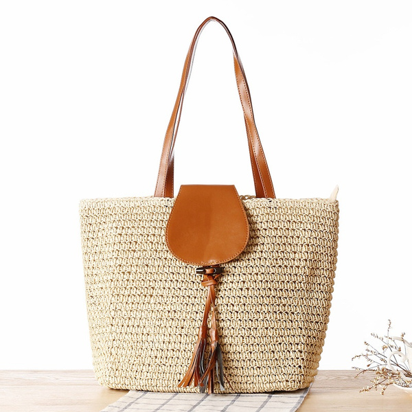 Woven Straw Handbags Beach Bags Women Fashion Bolsos Mujer Bandolera Big Shoulder Bags With Zipper | Wish