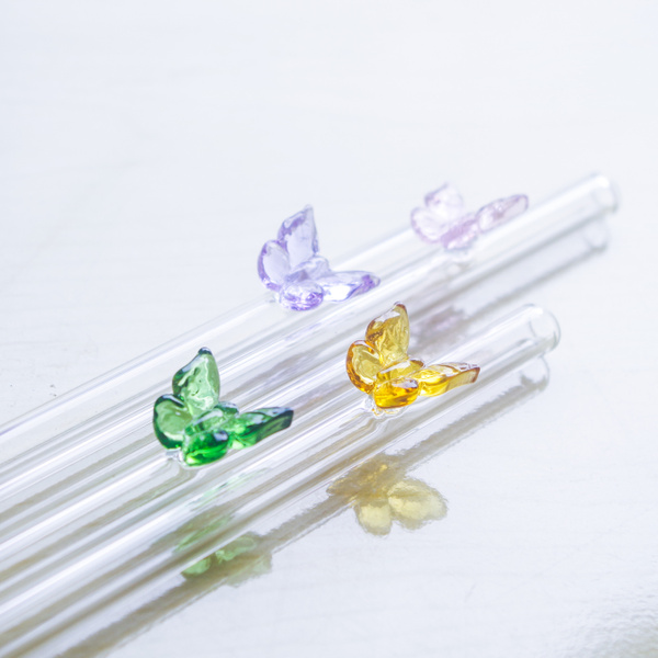 Butterfly Decorative Glass Straw High Temperature Resistant Borosilicate  Glass Straw