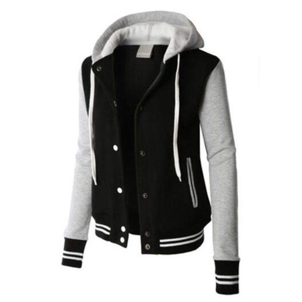 NWT Kate Kasin Women Varsity Baseball Jacket Style Hoodie Black $70 Size S  BB324