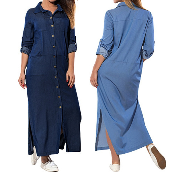 maxi denim dresses with sleeves