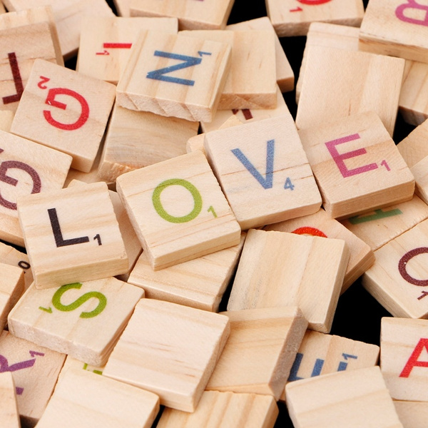 100X Wooden Scrabble Tiles Colorful Letters Numbers For Crafts Wood ...
