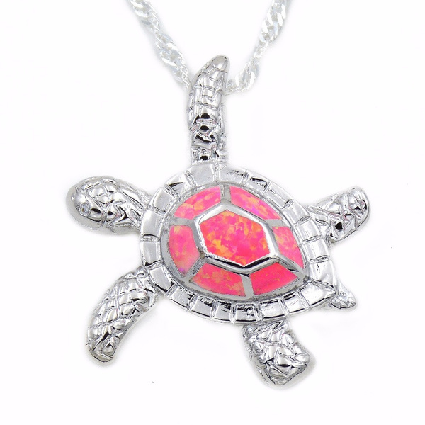 Cute Fire Opal Sea Turtle Pendant Choker Chain Necklace Women Jewelry Gift BR