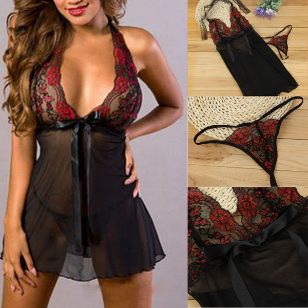 Womens Sexy/Sissy Lingerie Lace Babydoll G-String Thong Underwear Nightwear Womens Sexy/Sissy Lingerie Lace Babydoll G-String Thong Underwear Nightwear